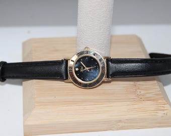 Vintage Ltd Gold Quartz Japan Movement Roman Numerals Face New Battery Black Band