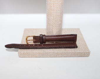 Vintage Brown Raised Stitch Gold Tone Buckle Watch Band Size 12 mm