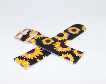 Black and Yellow Sunflower Watch Band 22mm