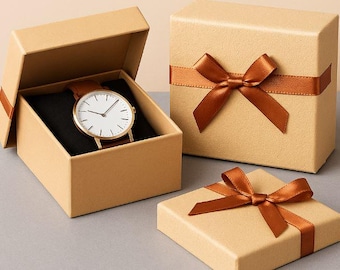 3.5 " Holiday Watch Gift Box Kraft with Bronze Bow