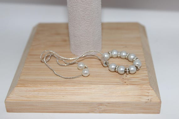 Adjustable Thin Silver Beaded Bracelet Size Black… - image 6