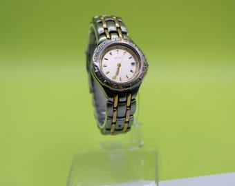 Vintage Relic Gold Numbered Bezel Silver Tone Metal Link Round Face Watch Size 6