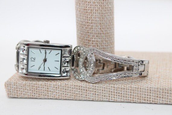 Vintage Rectangular Unbranded Rhinestone Face Met… - image 3