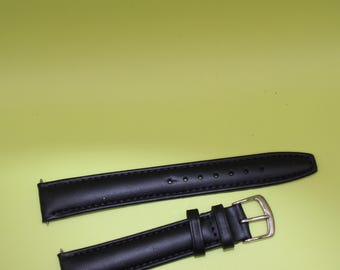 Vintage Black Smooth Genuine Leather 18 Long Size Watch Band