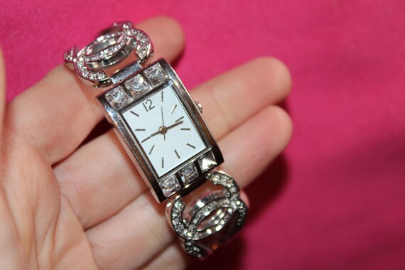 Vintage Rectangular Unbranded Rhinestone Face Met… - image 2