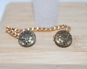 Mini Gold and Silver Tone Round Coin Currency Shawl Clip