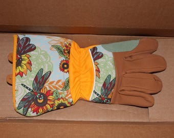 Butterfly Polyester Short Garden Gloves Orange Brown 9"