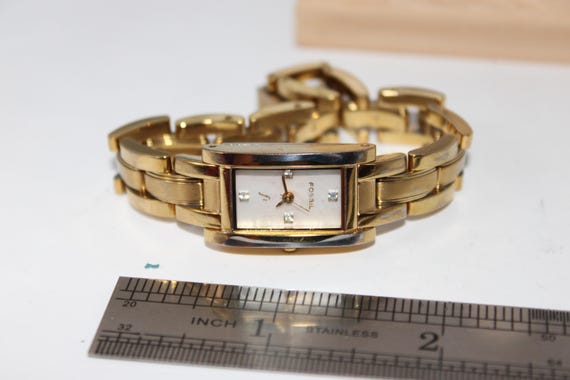 Working Gold Tone Rectangle Fossil Women Watch Qu… - image 2