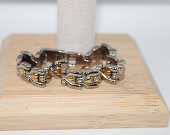 Gold and Silver Tone Heart Link Bracelet 7"
