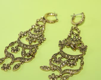 Vintage Monet Chandelier Earrings with Stud Hoop Gold Tone