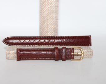 Vintage Smooth Brown Leather Stitch Gold Tone Buckle Watch Band Size 13 mm