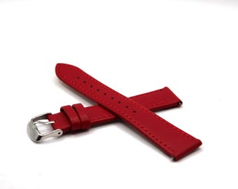 Red Pleather Silver Buckle 18mm Watch Band