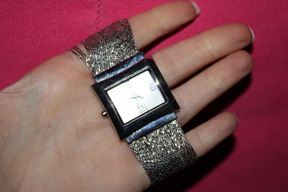 NY&C Quartz Watch Rectangular Silver Face Tinsel … - image 4