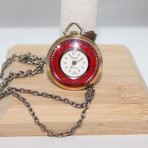 Vintage A. Burger Lucerne Swiss Red Enamel Brooch Watch Albert burger lucerne art - Gem main image 2