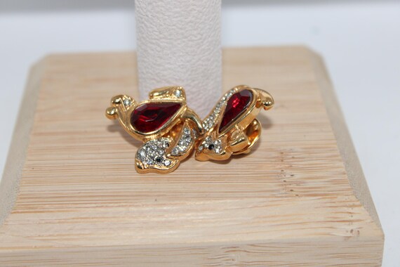 Vintage Dog and Squirrel Red Ruby Teardrop Gemstone Pin