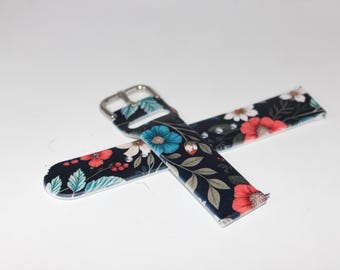 Flower Leaf Hibiscus Design Silicone Floral Watch Band 20mm