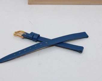 Kouchi Genuine Leather Blue Gold Buckle 8mm Watch Band