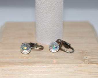 Vintage Silver Crystal Bead Ball Dangle Clip On Earrings