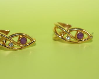 Vintage Avon Purple Gemstone Hoop Earrings Marked with Dot