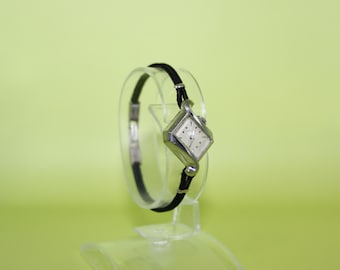 Vintage Mihamilton 14k Gold Filled Damen seitlich quadratisch Uhr Gemex Material Band