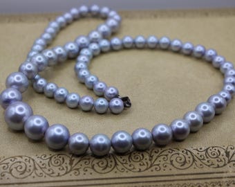 Long Chunky Vintage Simulated Purple Pearl Necklace Beaded Spring Clasp