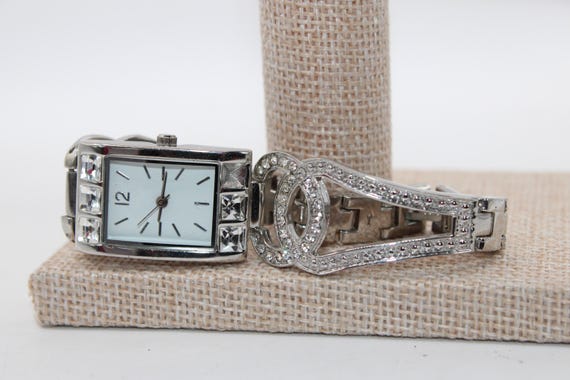 Vintage Rectangular Unbranded Rhinestone Face Met… - image 1