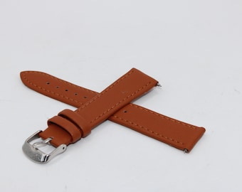 Light Brown Vegan Pleather Silver Buckle 18mm Watch Band