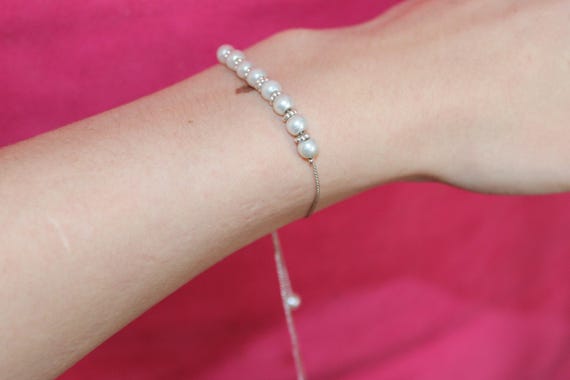 Adjustable Thin Silver Beaded Bracelet Size Black… - image 1