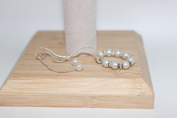 Adjustable Thin Silver Beaded Bracelet Size Black… - image 5