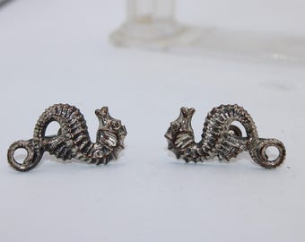 Vintage Sterling Beau Seahorse Earrings Screw Back