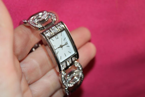 Vintage Rectangular Unbranded Rhinestone Face Met… - image 9