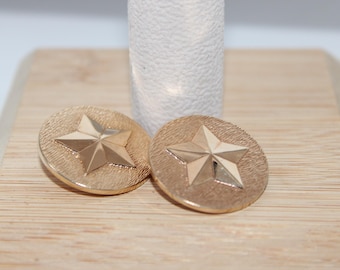Vintage Sarah Coventry Round Gold Tone Star Clip On Earrings