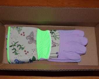 Polyester Short Garden Gloves Purple Green Chives 9"