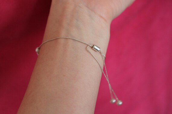 Adjustable Thin Silver Beaded Bracelet Size Black… - image 8