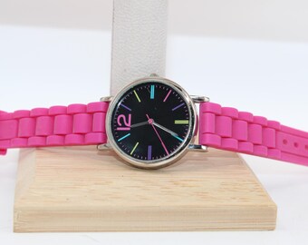 Vintage Retro Multi Color Numbers Unbranded Watch Pink Silicone Band