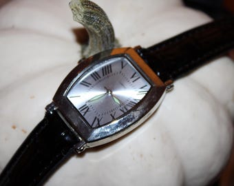Vintage Unbranded Rectangle Roman Numeral Watch Black Band Glow in Dark Arms