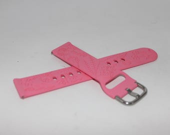 Bright Pink Silicone Engraved Flower Watch Band 20mm 22mm