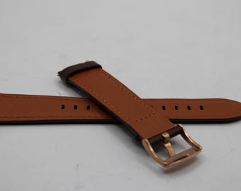 Chocolate Brown Pleather Gold Buckle 20mm Watch Band