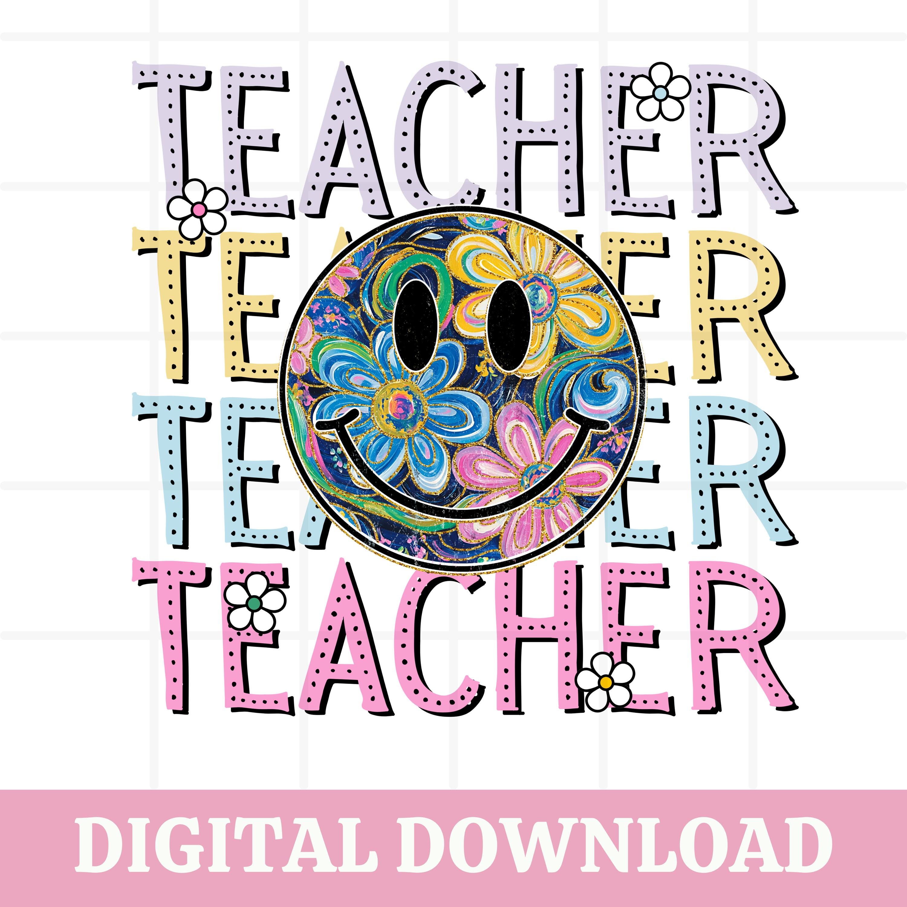 Teacher Smiley Face PNG, Preppy Teacher PNG, Floral Smiley Design ...