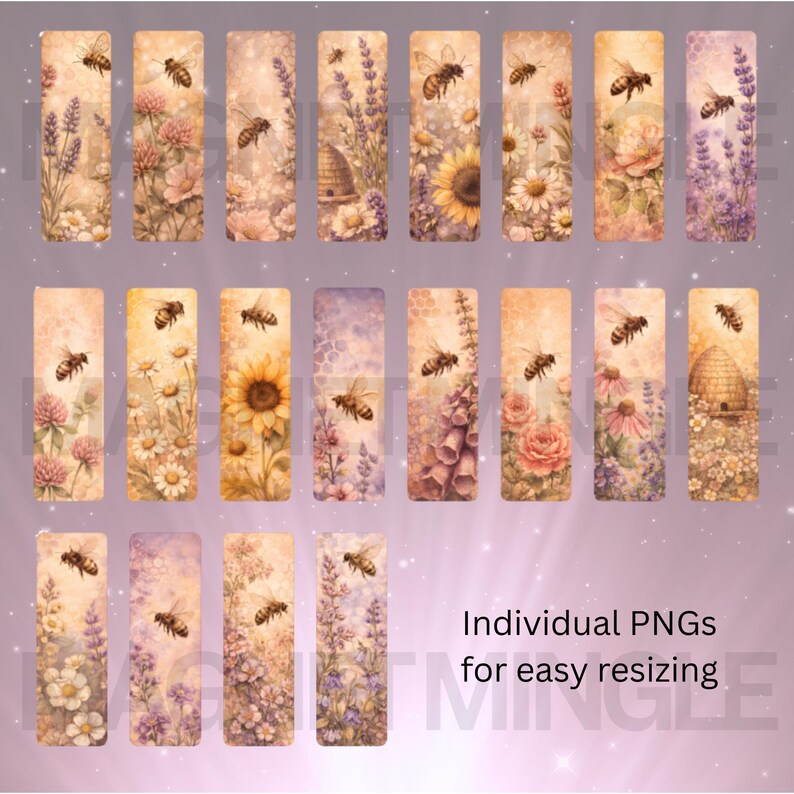 Floral Bee Bookmarks – Printable 20 PNG Set (digital Download) - Etsy