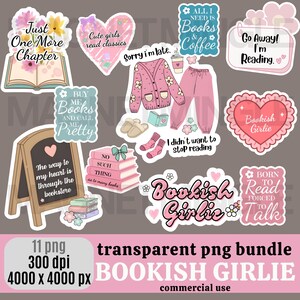 Adesivi per ragazze appassionate di libri - Amante dei libri rosa PNG, JPEG Pacchetto Sublimazione, Uso commerciale, Sfondo trasparente