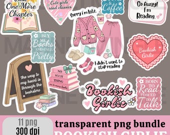 Bookish girliestickers - Pink Book Lover PNG, JPEG-bundelsublimatie, commercieel gebruik, transparante achtergrond