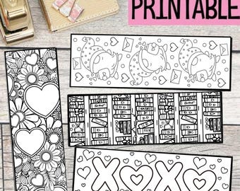 Valentine's Day Coloring Bookmarks, Kid's Valentine Coloring, Valentine Coloring Sheet, Printable Valentine Coloring Page