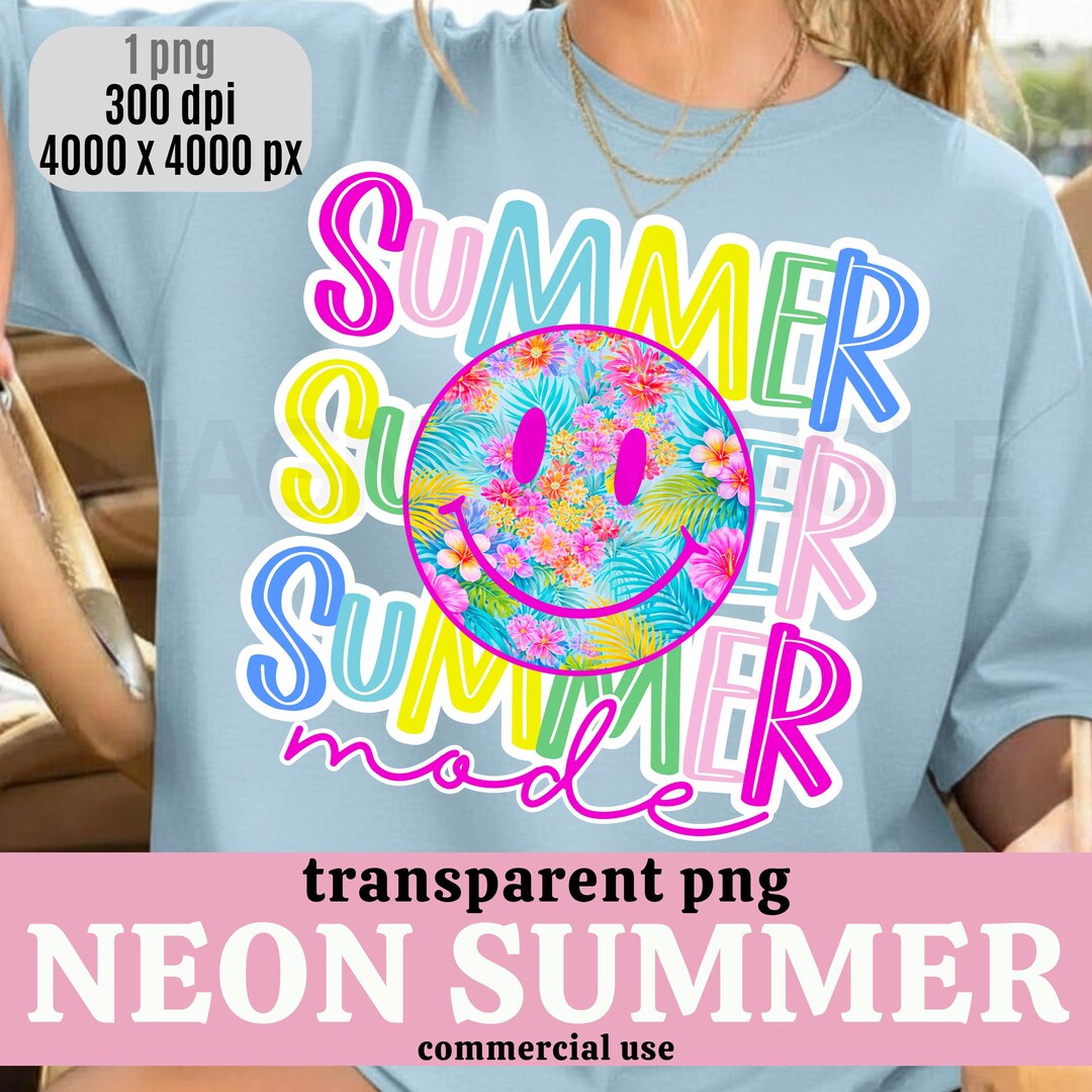 Retro Summer Mode Floral Smiley Face PNG, Summer Smiley PNG, Bright ...