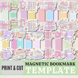 Paquete de plantillas de marcapáginas magnéticos en tonos pastel: plantillas imprimibles, descarga digital, paquete digital, PNG y JPEG incluidos.