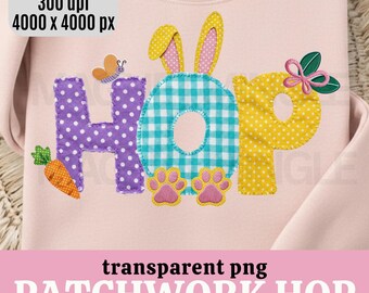 Patchwork Bunny PNG, Easter Patchwork Letters PNG, Gingham Bunny PNG, Retro Easter Bunny Design png, Cottagecore Easter, Bunny Hop png