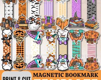 Spooky Halloween Magnetic Bookmark Bundle | Print and Cut Bookmark Template | Ghost, Pumpkin & Witch Bookmarks | Digital Download, Png, Jpeg