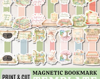 Segnalibro magnetico a tema giardino primaverile con libri, pacchetto di modelli Cricut – Modelli stampabili fai da te, download stampabile, pacchetto digitale, file PNG inclusi