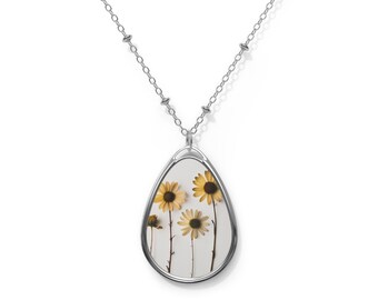 Collier ovale fleur de marguerite blanche Cadeau attentionné pour maman, grand-mère, soeur, tante, cadeau d'anniversaire été printemps hippie bohème art floral bijoux