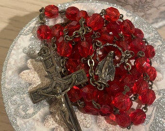 Rosary Late 1800's Red Rosary Beads